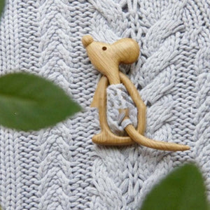 Brooch Pin with Wooden Animal Pattern