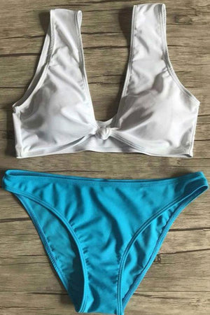 Sport Knotted V Neck Bikini Swimsuit - Two Piece Set.bi