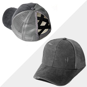 New Mesh Cross Outout Ponytail Baseball Cap