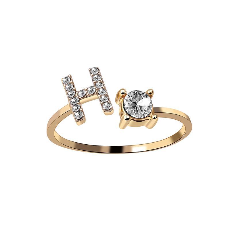 A-Z Letter Gold Color Metal Adjustable Opening Ring