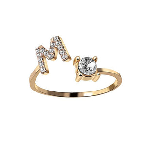 A-Z Letter Gold Color Metal Adjustable Opening Ring