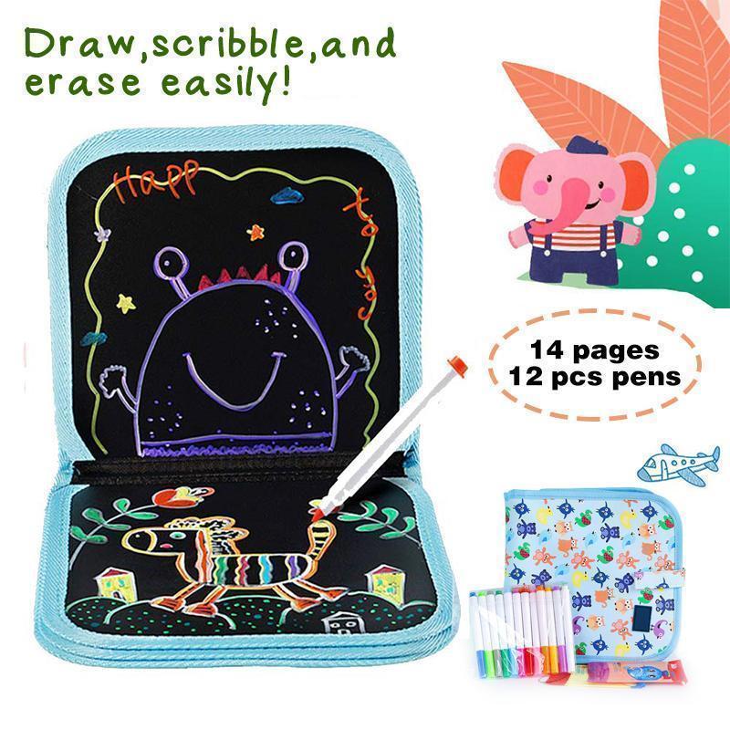 Portable Erasable Doodle Pad Drawing Pad (12 Pens Included)