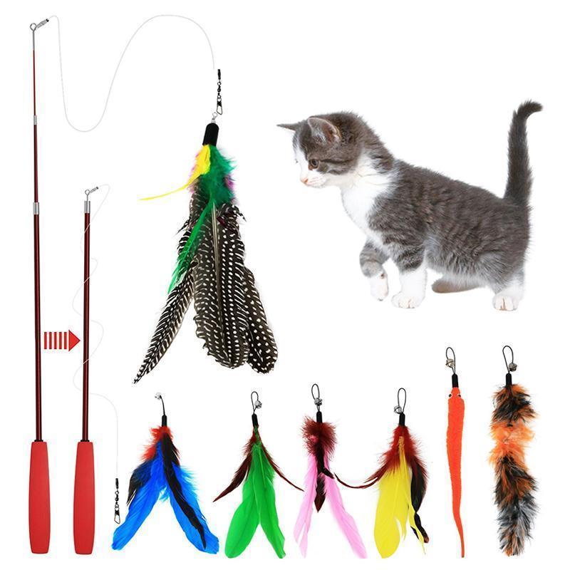 Feather Teaser Cat Toy Retractable Cat Feather Toy Wand