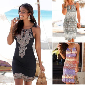 Womens Casual Print Sleeveless Short Sundress