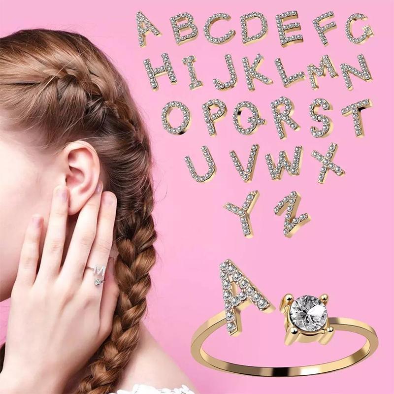 A-Z Letter Gold Color Metal Adjustable Opening Ring