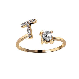 A-Z Letter Gold Color Metal Adjustable Opening Ring