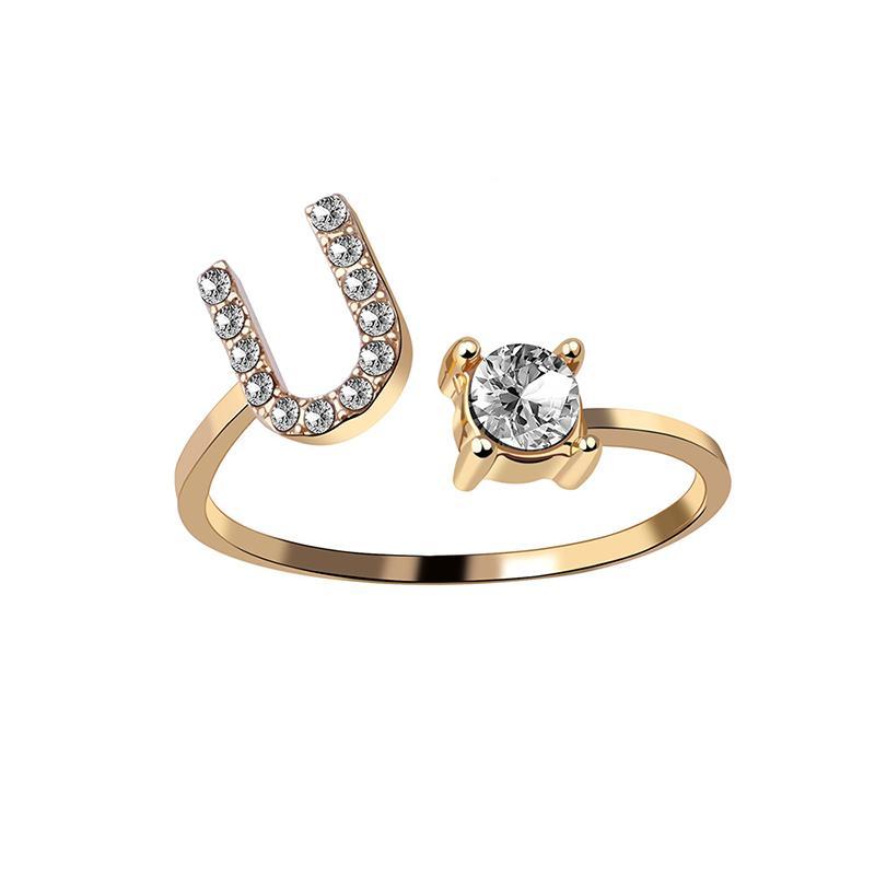 A-Z Letter Gold Color Metal Adjustable Opening Ring