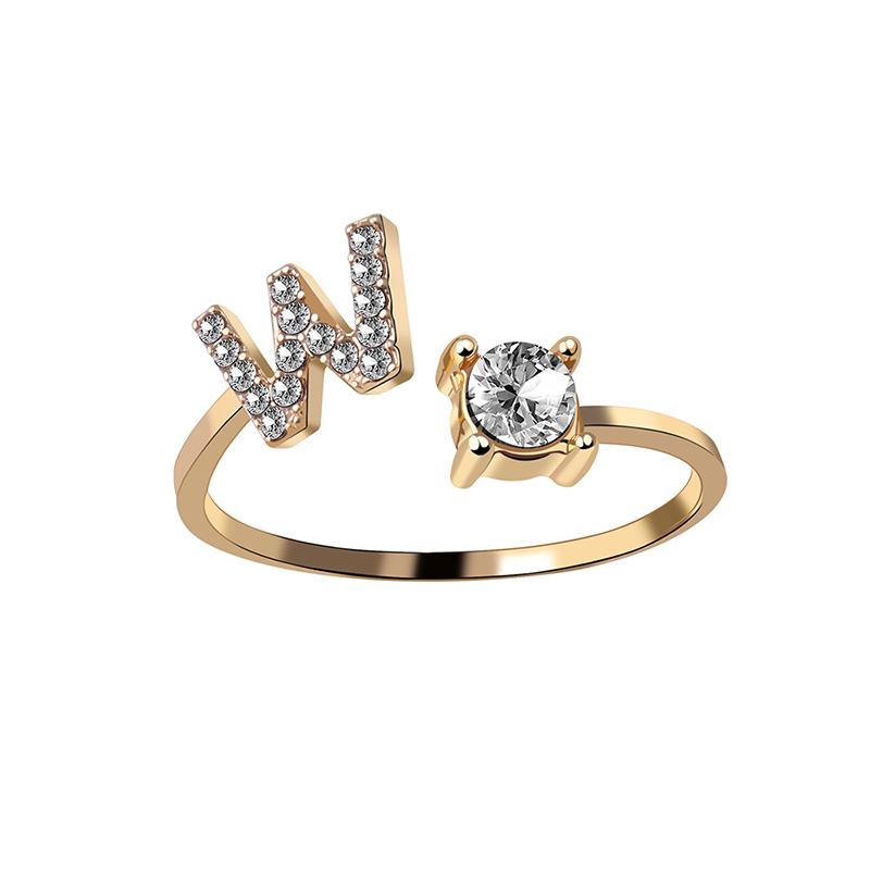 A-Z Letter Gold Color Metal Adjustable Opening Ring