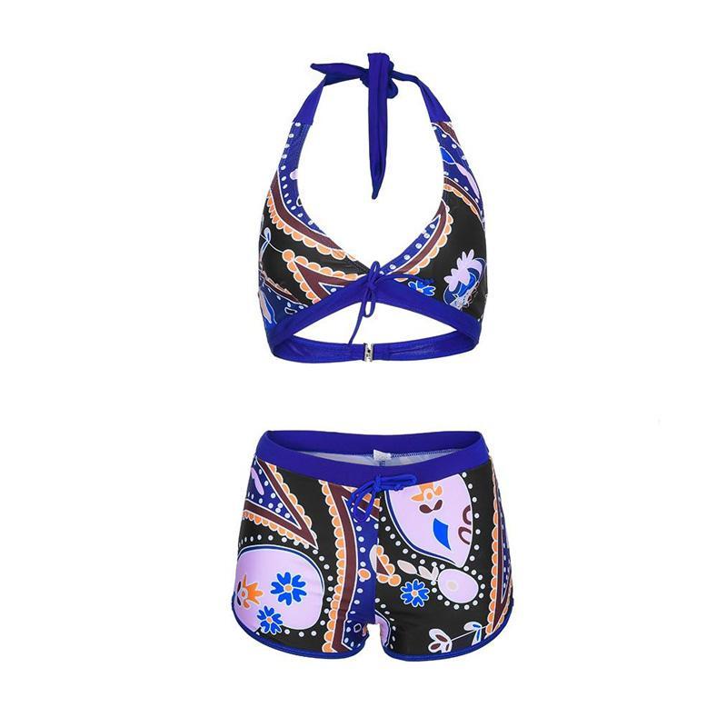 2020 New Sexy Split Boxer Print High Waisted Bikini