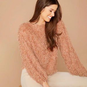 Round Neck Fluffy Pullover