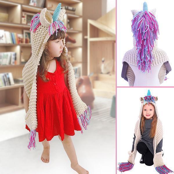 Crochet Cartoon Unicorn Winter Hat With Scarf Pocket