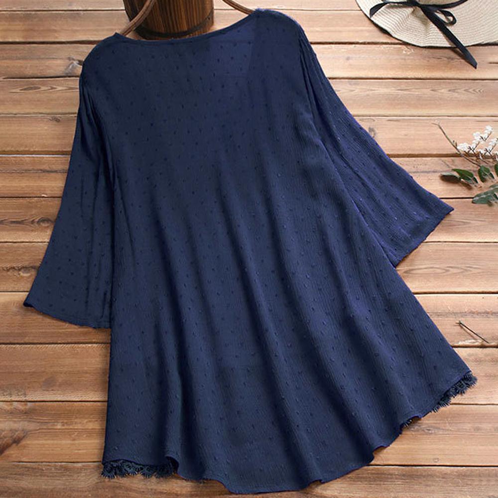 Jacquard Pleated Lace Hollow Out V-neck Plus Size Blouse