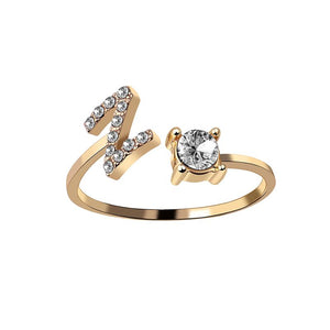 A-Z Letter Gold Color Metal Adjustable Opening Ring