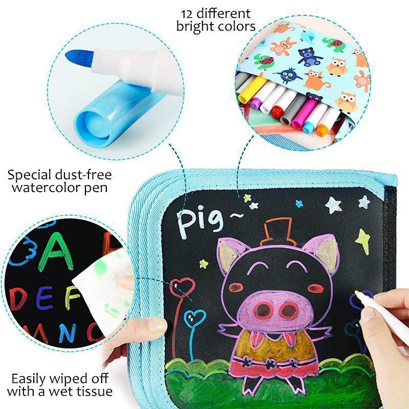 Portable Erasable Doodle Pad Drawing Pad (12 Pens Included)