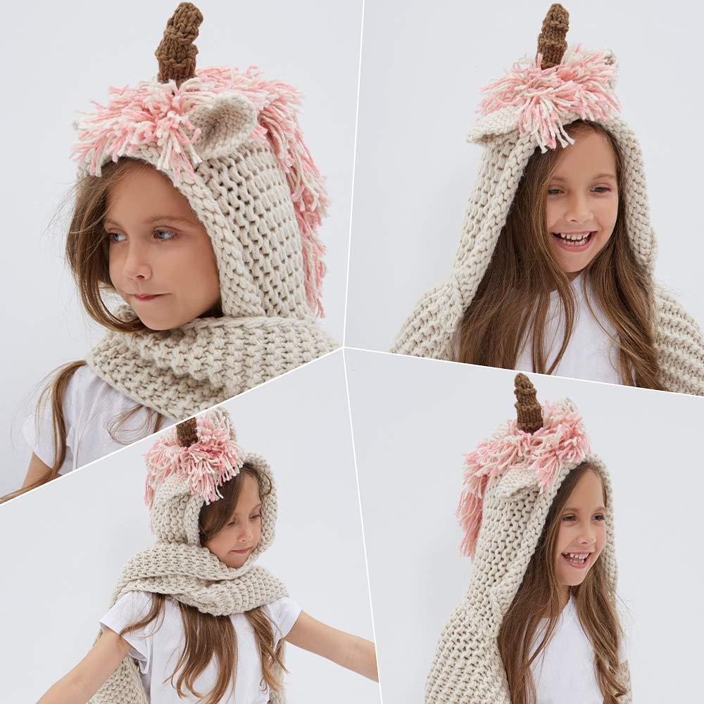 Crochet Cartoon Unicorn Winter Hat With Scarf Pocket