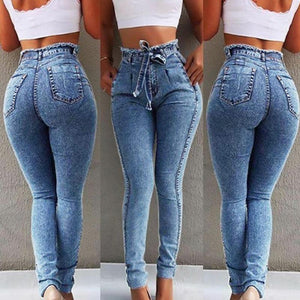 Slim-fit Tassel Belt High-Rise Jeans