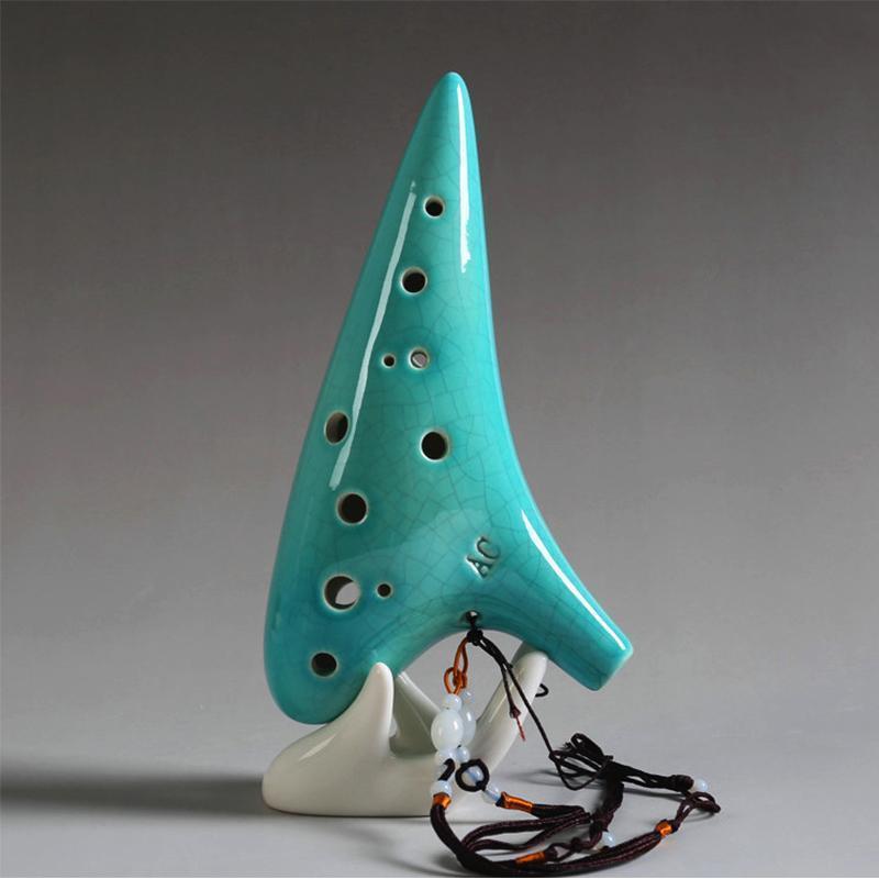 [HOT SALE]-12 Holes Ocarina Alto C Smoldering Ceramic Submarine SharpChain +Display BaseS