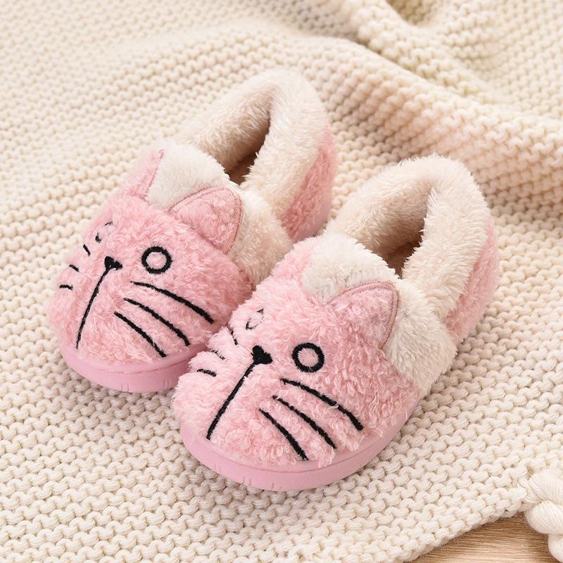 Cute Fluffy Cat Plush Slippers for Kids