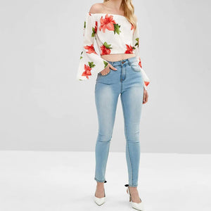 Flare Sleeve Off Shoulder Floral Blouse