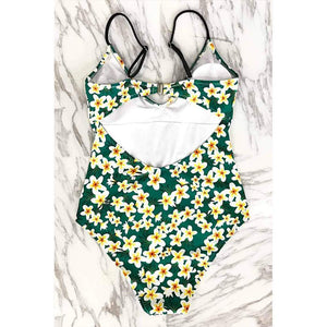 Green Flowers Print One-Piece Swimsuit