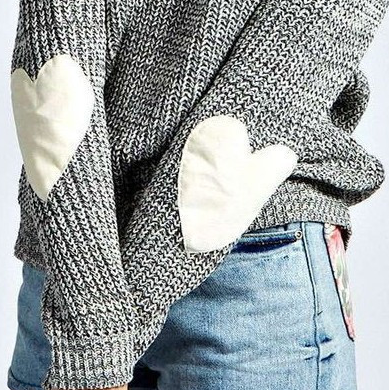 Women Casual Heart Long Sleeve Jumper Knitted Sweater