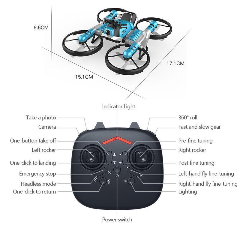 2 in 1 Folding RC Drone and Motorcycle Vehicle