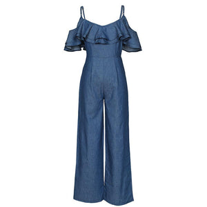 Sling Low-cut Ruffled Wide-leg Jumpsuit