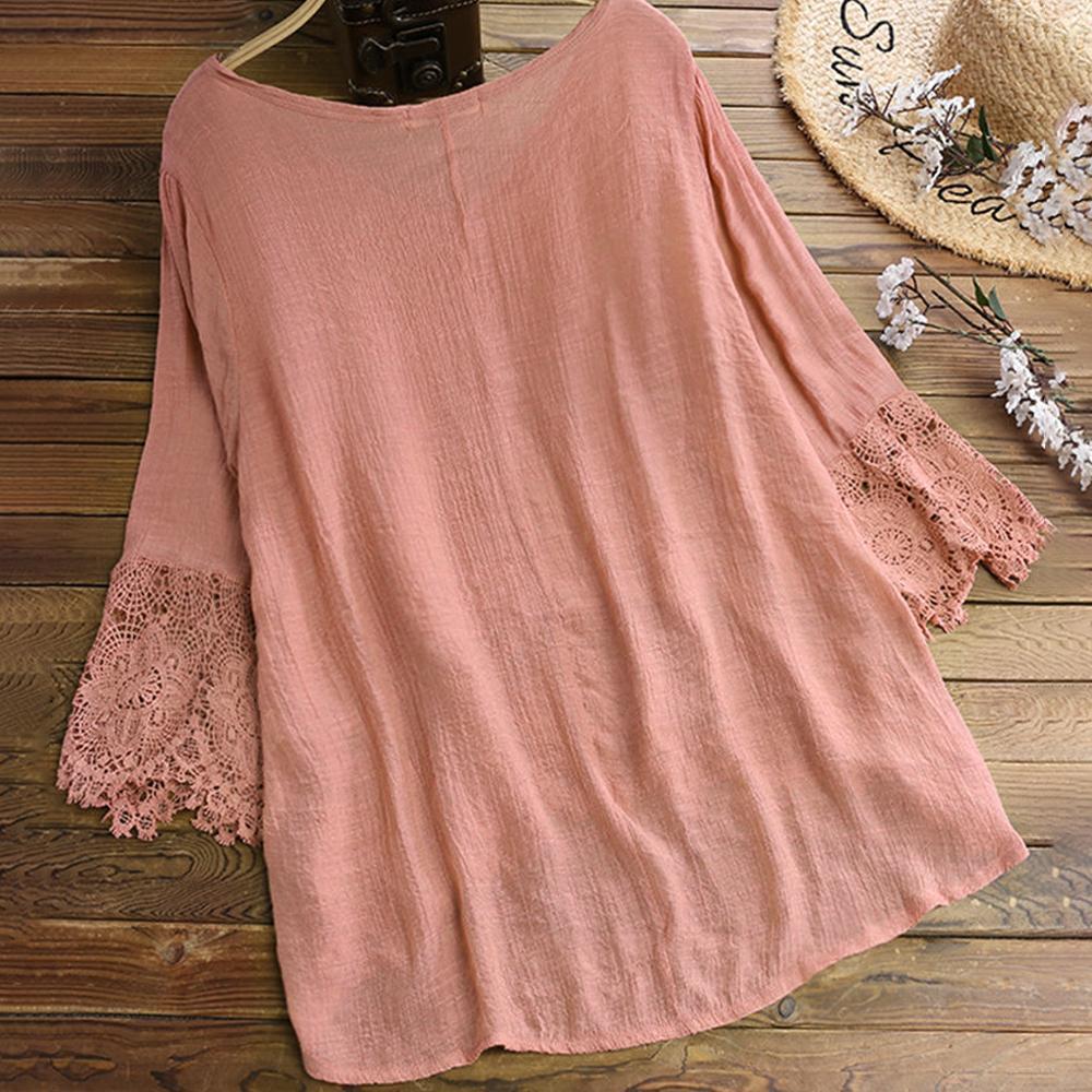 Jacquard Pleated Lace Hollow Out V-neck Plus Size Blouse