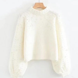 Pearl Printed Lantern Sleeve Knitwear Soft Knitting Sweater